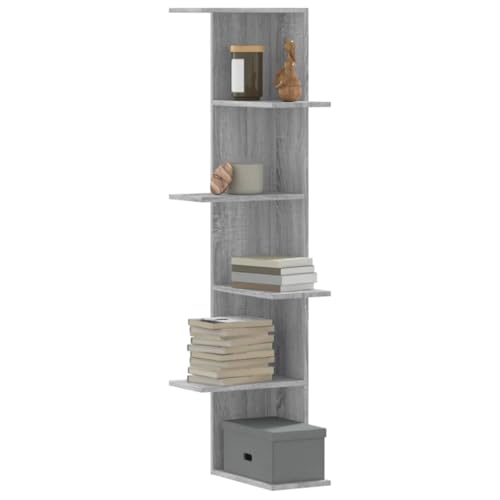 MOBCANT Wand-Eckregal Grau Sonoma 36,5x36,5x140 cm Holzwerkstoff, Floating Shelves Schwebendes Regal Regalbrett Hängeregal Verwendbar für Waschküche Wohnzimmer Arbeitszimmer Badezimmer von MOBCANT