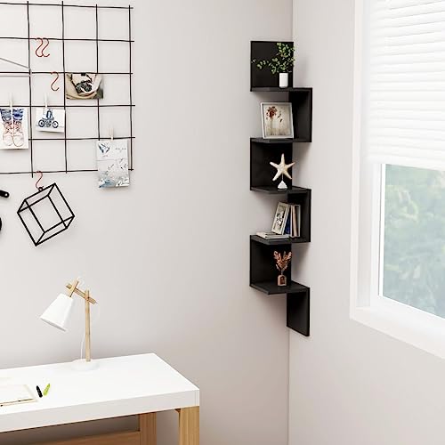 MOBCANT Wand-Eckregal Schwarz 20x20x127,5 cm Holzwerkstoff, Bilderleiste Bücherregal Wand Regal Schwebendes Regal Verwendbar für Waschküche Wohnzimmer Arbeitszimmer Schlafzimmer von MOBCANT