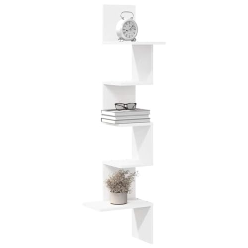 MOBCANT Wand-Eckregal Weiß 32x32x127,5 cm Holzwerkstoff, Schwebendes Regal Regal Bücherregal Wand Floating Shelves Verwendbar für Waschküche Schlafzimmer Arbeitszimmer Wohnzimmer von MOBCANT