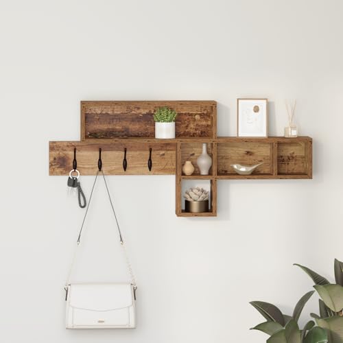 MOBCANT Wandmontierter Kleiderständer Altes Holz 100 x 12 x 43,5 cm, Hängeregal Floating Shelves Bücherregal Wand Schwebendes Regal Verwendbar für Wohnzimmer Badezimmer Schlafzimmer Arbeitszimmer MOBCANT Wandmontierter Kleiderständer Altes Holz 100 x 12 x 43,5 cm, Hängeregal Floating Shelves Bücherregal Wand Schwebendes Regal Verwendbar für Wohnzimmer Badezimmer Schlafzimmer Arbeitszimmer von MOBCANT