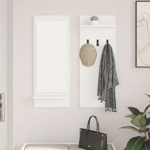 MOBCANT Wandmontierter Kleiderständer mit Regal mit Speicher mit Spiegel Weiß 70 x 10 x 90 cm, Regal Regalbrett Hängeregal Bilderleiste Verwendbar für Schlafzimmer Waschküche Arbeitszimmer von MOBCANT