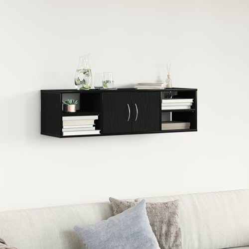 MOBCANT Wandregal Schwarz Eiche 140x41x75 cm Holzwerkstoff, Hängeregal Bilderleiste Bücherregal Wand Regal Verwendbar für Badezimmer Arbeitszimmer Wohnzimmer Waschküche von MOBCANT