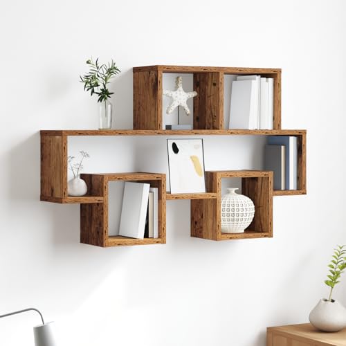 MOBCANT Wandregal mit Regal mit Speicher Altes Holz 82 x 15 x 51 cm Holzwerkstoff, Regalbrett Bücherregal Wand Floating Shelves Hängeregal Verwendbar für Badezimmer Arbeitszimmer Waschküche MOBCANT Wandregal mit Regal mit Speicher Altes Holz 82 x 15 x 51 cm Holzwerkstoff, Regalbrett Bücherregal Wand Floating Shelves Hängeregal Verwendbar für Badezimmer Arbeitszimmer Waschküche von MOBCANT