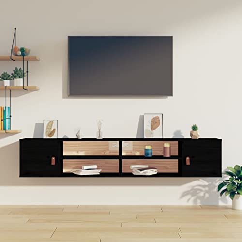 MOBCANT Wandschränke 2 STK. Schwarz 80x30x30 cm Massivholz Kiefer, Regal Vitrinenschrank Hängeschrank Kleiderständer Verwendbar für Wohnzimmer Badezimmer Waschküche Schlafzimmer MOBCANT Wandschränke 2 STK. Schwarz 80x30x30 cm Massivholz Kiefer, Regal Vitrinenschrank Hängeschrank Kleiderständer Verwendbar für Wohnzimmer Badezimmer Waschküche Schlafzimmer von MOBCANT