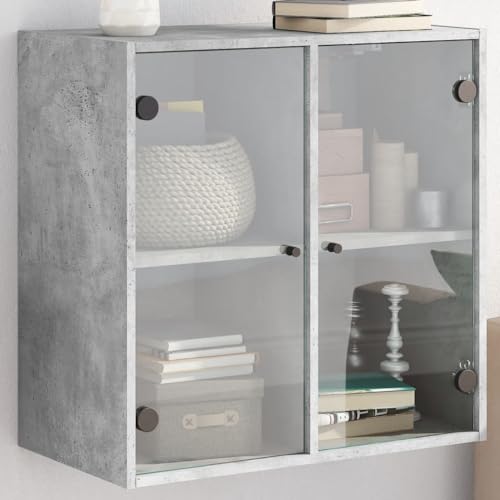 MOBCANT Wandschrank mit Glastüren Betongrau 68x37x68,5 cm, Mehrzweckschrank Buffetschrank TV-Schrank Vorratsschrank Geeignet für Schlafzimmer Hotel Wohnheim Schule von MOBCANT