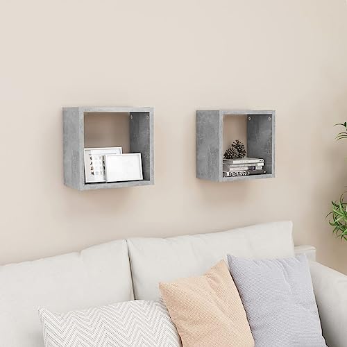 MOBCANT Würfelregale 2 STK. Betongrau 26x15x26 cm, Bilderleiste Floating Shelves Regal Bücherregal Wand Verwendbar für Arbeitszimmer Schlafzimmer Wohnzimmer Badezimmer von MOBCANT