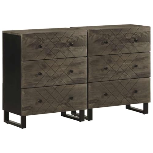 Sideboards 2 STK. Schwarz 60x33x75 cm Massivholz Mango, Beistellschrank Aktenschrank Vitrinenschrank Buffetschrank Geeignet für Büro Flur Schule Schlafzimmer von MOBCANT