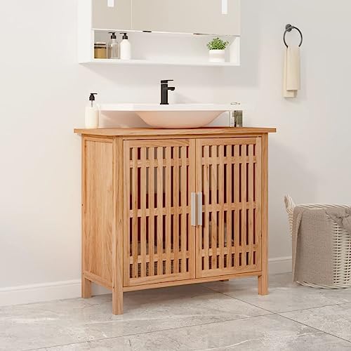 Waschbeckenunterschrank 66x29x61,5 cm Massivholz Nussbaum, Schränke Aktenschrank Mehrzweckschrank Büroschrank Geeignet für Büro Schule Flur Wohnheim von MOBCANT