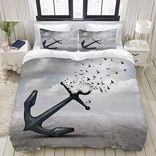 MOBEITI Bedding Bettwäsche-Set,Anker fliegen Möwen grau Print,Mikrofaser Bettbezug und Kissenbezug - (135 x 200 cm) von MOBEITI