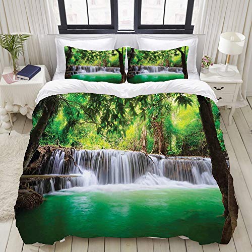 MOBEITI Bedding Bettwäsche-Set,Wasserfall in tropischem Forest Trees Thailand Kanjanaburi Sunny Day,Mikrofaser Bettbezug und Kissenbezug - (200 x 200 cm) von MOBEITI
