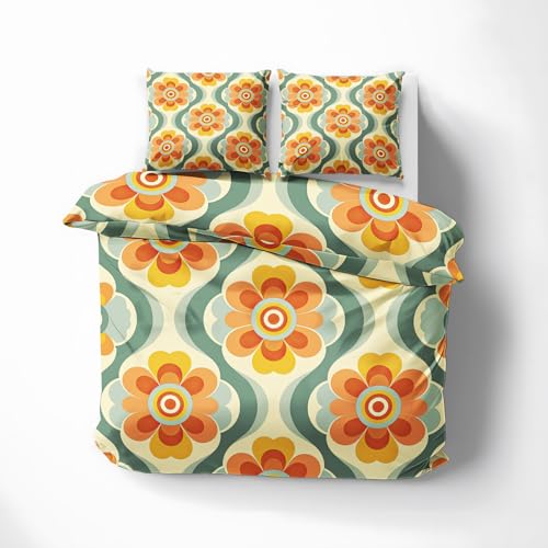 MOBEITI Bettwäsche Retro 70er 155x220, Vintage Blumen Motiv Deko, Weiche Mikrofaser Bettbezug Set 2teilig, 1 Kissenbezug 80x80, Wendebettwäsche mit Reißverschluss MOBEITI Bettwäsche Retro 70er 155x220, Vintage Blumen Motiv Deko, Weiche Mikrofaser Bettbezug Set 2teilig, 1 Kissenbezug 80x80, Wendebettwäsche mit Reißverschluss von MOBEITI