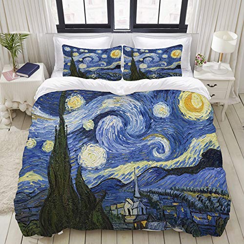 MOBEITI Bettwäsche-Set,Sternennacht Van Gogh Ölgemälde,Dekoratives 3-teiliges Bettwäscheset mit 2 Kissenbezügen,Einzelgröße(135 x 200cm) von MOBEITI