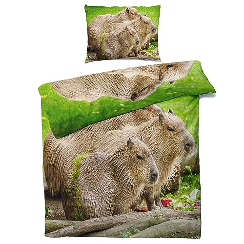 MOBEITI Capybara Bettwäsche 140x200, 3D Tiere Wendebettwäsche, Weiche Kuschelige Mikrofaser Bettbezug Set 2teilig, 1 Kissenbezug 70x90, mit Reißverschluss von MOBEITI