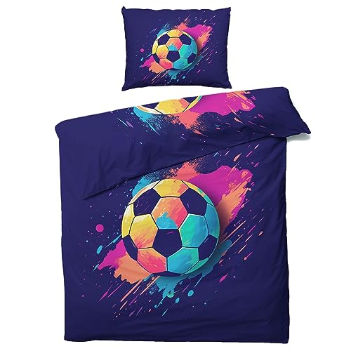 MOBEITI Fussball Bettwäsche 140x200, Sport Fußball Wendebettwäsche, Weiche Kuschelige Mikrofaser Bettbezug Set 2teilig, 1 Kissenbezug 70x90, mit Reißverschluss von MOBEITI