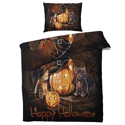 MOBEITI Halloween Bettwäsche 155x220 2teilig, Kürbis Katze Wendebettwäsche, Weiche Mikrofaser Bettbezug Set mit Reißverschluss, 1 Kissenbezug 80x80 MOBEITI Halloween Bettwäsche 155x220 2teilig, Kürbis Katze Wendebettwäsche, Weiche Mikrofaser Bettbezug Set mit Reißverschluss, 1 Kissenbezug 80x80 von MOBEITI
