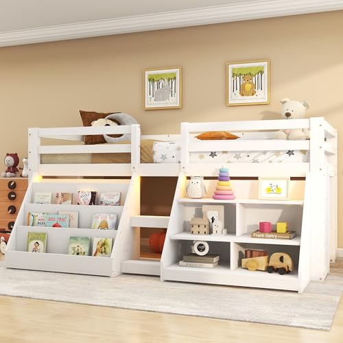 Halbhohes Bett, 90 * 200cm, Mehrere Einlegeböden zur Aufbewahrung, Geländer, Leiter, Kiefernholz, Ohne Matratze, Minimalistischer Stil, Weiß Halbhohes Bett, 90 * 200cm, Mehrere Einlegeböden zur Aufbewahrung, Geländer, Leiter, Kiefernholz, Ohne Matratze, Minimalistischer Stil, Weiß von MOBETTRES