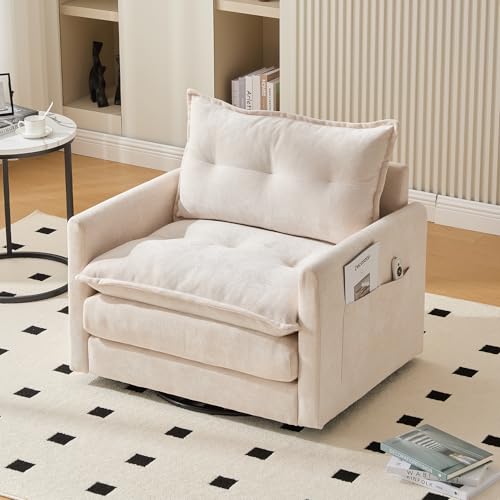 MOBETTRES 360° drehbarer Loungesessel mit Armlehnen, großes Einzelsofa für Wohnzimmer, Schlafzimmer, Arbeitszimmer und Büro, Sessel im modernen Stil mit Kissen (Beige) von MOBETTRES