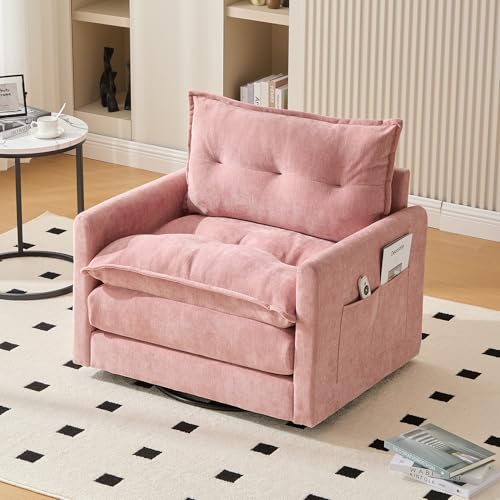 MOBETTRES 360° drehbarer Loungesessel mit Armlehnen, großes Einzelsofa für Wohnzimmer, Schlafzimmer, Arbeitszimmer und Büro, Sessel im modernen Stil mit Kissen (Rosa) von MOBETTRES