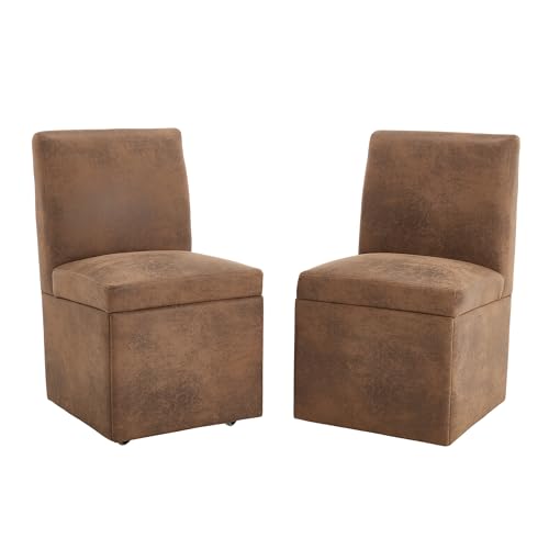 MOBETTRES Gepolsterte Esszimmerstühle 2er Set Drehbare Esszimmerstühle Küchenstühle Rollen & Lagerung Bequemer Moderner Rollsessel Weiß für Wohnzimmer Armloser Stuhl aus Stoff (Coffee Microsuede) von MOBETTRES