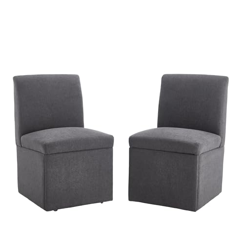 MOBETTRES Gepolsterte Esszimmerstühle 2er Set Drehbare Esszimmerstühle Küchenstühle Rollen & Lagerung Bequemer Moderner Rollsessel Weiß für Wohnzimmer Armloser Stuhl aus Stoff (Dark Gray Leinen) von MOBETTRES
