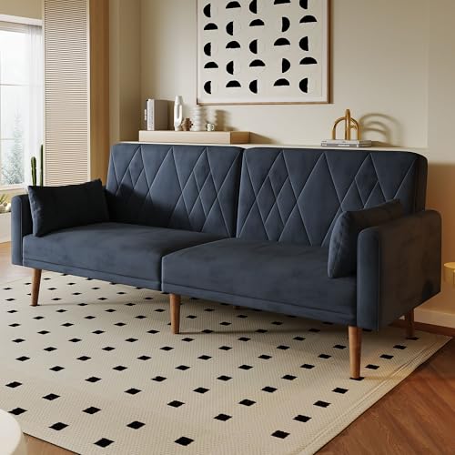 MOBETTRES Kleines Sofa, Zweisitzer-Sofa, Schlafsofa mit Schlaffunktion aus Samtstoff, geeignet für Wohnzimmer, Schlafzimmer, Heimkino, Gästezimmer (Dunkelgrau) von MOBETTRES