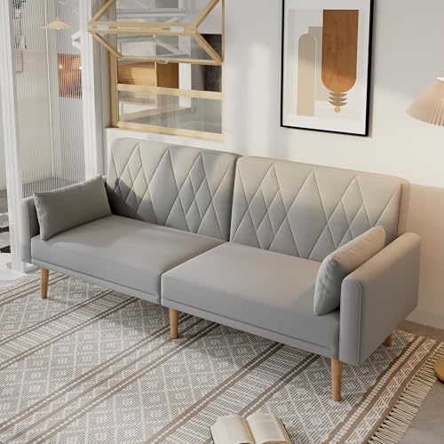MOBETTRES Kleines Sofa, Zweisitzer-Sofa, Schlafsofa mit Schlaffunktion aus Samtstoff, geeignet für Wohnzimmer, Schlafzimmer, Heimkino, Gästezimmer (Hellgrau) von MOBETTRES