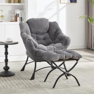 MOBETTRES Lazy Chair mit Ottoman, Modern Lounge Accent Chair mit Armlehnen und Einer Seitentasche, Freizeit gepolstert Sofa Stuhl Lesesessel mit Fußstütze für kleinen Raum, Eckstuhl (Grau) von MOBETTRES