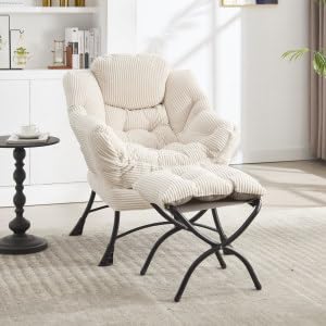 MOBETTRES Lazy Chair mit Ottoman, Modern Lounge Accent Chair mit Armlehnen und Einer Seitentasche, Freizeit gepolstert Sofa Stuhl Lesesessel mit Fußstütze für kleinen Raum, Eckstuhl (Weiß) von MOBETTRES