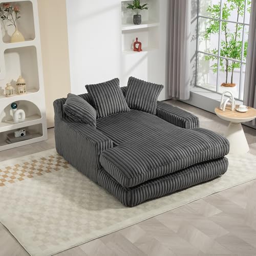 MOBETTRES Modernes Cord-Schlafsofa Cloud Couch mit 3 weichen Kissen, bequemes Einzelsitz-Bodensofa für Wohnzimmer Wohnung Büro (Dunkel Grau) von MOBETTRES
