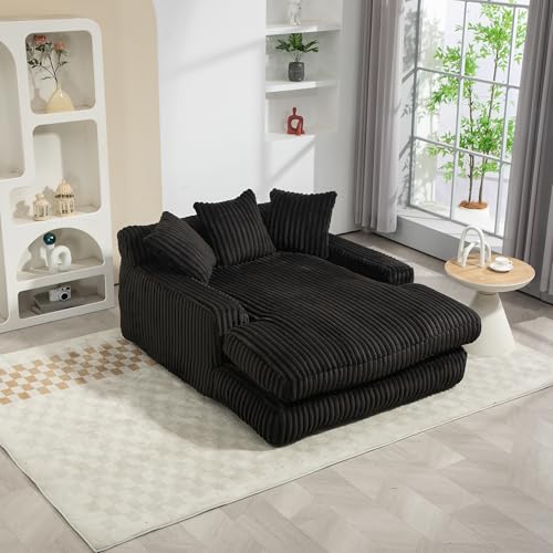 MOBETTRES Modernes Cord-Schlafsofa Cloud Couch mit 3 weichen Kissen, bequemes Einzelsitz-Bodensofa für Wohnzimmer Wohnung Büro (Schwarz) von MOBETTRES
