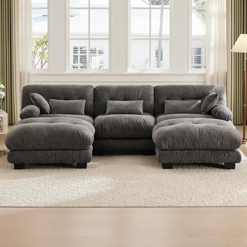 MOBETTRES Modulares Sofa, Bequemes Ecksofa, Extra Große Sitzfläche, Samtstoff Und Ergonomisches Design, Großes 5-Sitzer-Wolkensofa (Dunkelgrau) von MOBETTRES