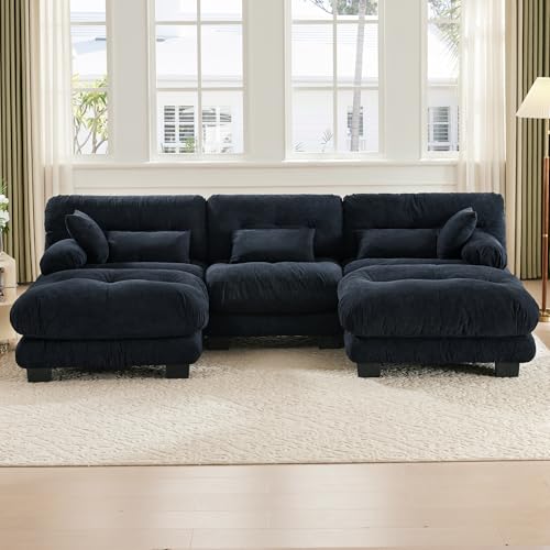 MOBETTRES Modulares Sofa, Bequemes Ecksofa, Extra Große Sitzfläche, Samtstoff Und Ergonomisches Design, Großes 5-Sitzer-Wolkensofa (Schwarz) von MOBETTRES