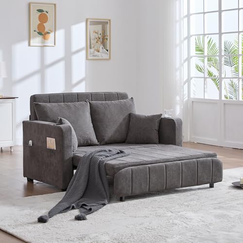 MOBETTRES Multifunktionales Stoffsofa Klappbares Ausziehsofa Kleines Wohnzimmersofa mit Zwei Funktionen Abnehmbar und waschbar Mit Aufbewahrungstasche Mit USB-Ladefunktion Mit Becherhalter (Grau) von MOBETTRES