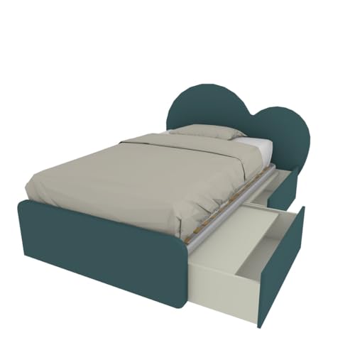 MOBILFINO CAMERETTE Cupido120C - Kinderbett in Herzform, 120 x 190 cm, mit Schubladen und Kopfteil. Inklusive Lattenrost – Kopfteil rechts, Petrolgrün von MOBILFINO CAMERETTE