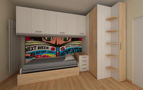 MOBILFINO CAMERETTE Komplettes Brückenzimmer mit ausziehbarem Bett, begehbarem Eckschrank und integriertem Nachttisch - Rock-Eiche und Eiche MOBILFINO CAMERETTE Komplettes Brückenzimmer mit ausziehbarem Bett, begehbarem Eckschrank und integriertem Nachttisch - Rock-Eiche und Eiche von MOBILFINO CAMERETTE