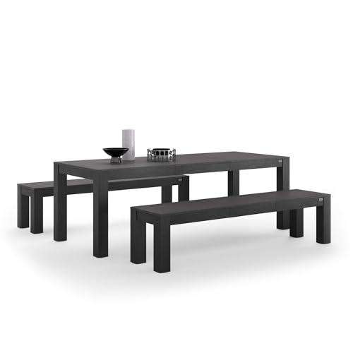 MOBILI FIVER, Ausziehbarer Tisch Rachele 160(225) x90 cm + 2 ausziehbare Bänke Rachele 140(192,5) x45 cm, Esche Zwart, Made In Italy von MOBILI FIVER