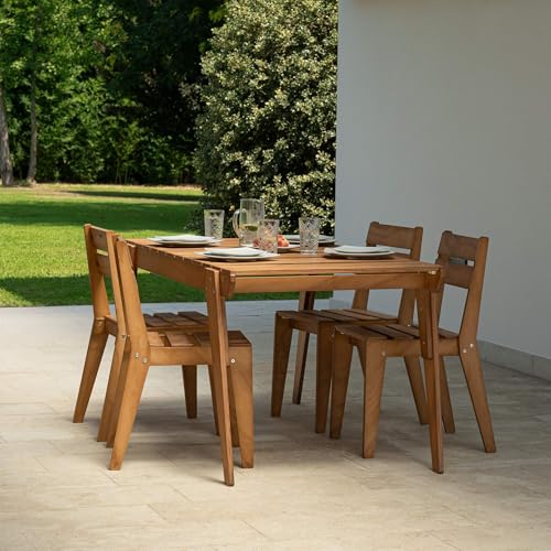 MOBILI FIVER, Gartenset Elena aus Holz in Teak Farbe, Tisch (160x80) und 4 Stühle, Made In Italy von MOBILI FIVER