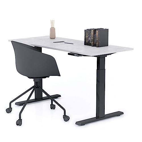 MOBILI FIVER, Verstellbarer Schreibtisch Clara 140x60 Grau Beton mit schwarzen Beinen von MOBILI FIVER