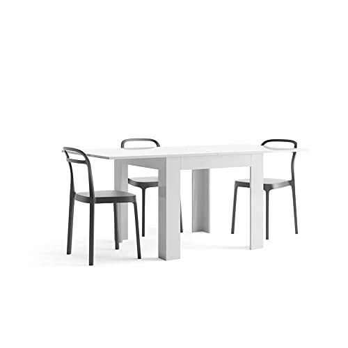 MOBILI FIVER, Eldorado quadratischer ausziehbarer Tisch, 90x(180) x90 cm, glänzend, Weiß, Made In Italy von MOBILI FIVER