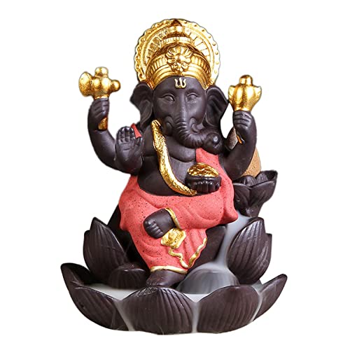 Indischer Herr Ganesha Rückfluss Räuchergefäß Wasserfall Kegel Aroma Rauch Censer Halter Home Office Schreibtisch Teehouse Ornament Basteln (rot) von MOBUKJUU