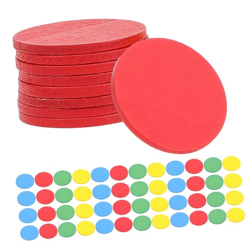 MOBUTOFU 128 Stück Teiliges Bunte Holzscheiben Zählchips Lernzubehör Spielsteine für Brettspiele DIY Holzspielzeug Pädagogisches Zählmaterial in Rot Gelb Blau Grün von MOBUTOFU