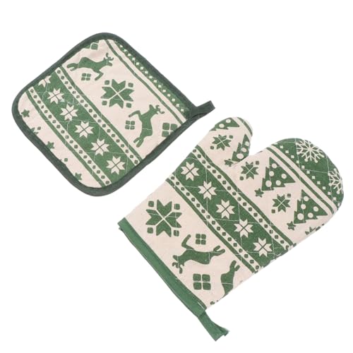 MOBUTOFU 2-in-1 Ofenhandschuh- Und Pad-Set Küchenofenhandschuhe Und Topflappen Weihnachtsmotiv Hitzebeständig Zum Kochen von MOBUTOFU