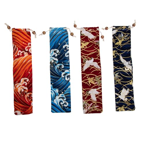 MOBUTOFU 4 Stück Japanische Aufbewahrungstaschen für Besteck Teiliges Tragbare Tischbestecktaschen mit Kordelzug Schützende Kompakte Hüllen für Essstäbchen Löffel und Gabeln Waschbar und von MOBUTOFU