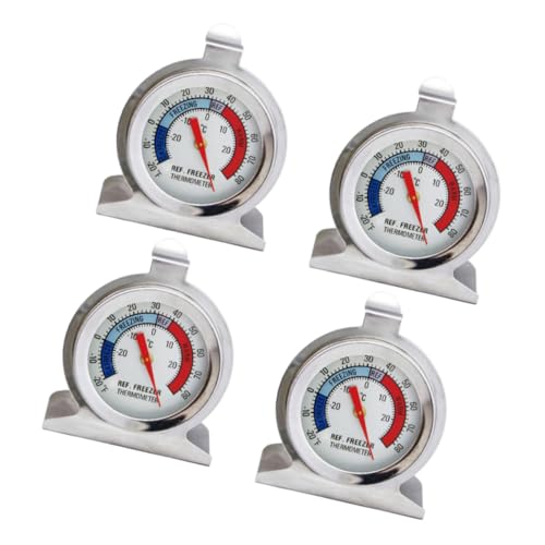 MOBUTOFU 4 Stück Langlebiges Thermometer aus Edelstahl für Kühlschrank und Gefrierschrank Kleines Praktisches Temperaturfühler Zuhause und Büro Einfache Anbringung Silberfarben von MOBUTOFU