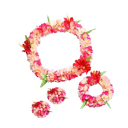 MOBUTOFU 4stücke Hawaii-Leis Blumenkranz Stirnband Und Armbändern Aus Künstlichen Blumenblättern Simulierte Tropische Strand-Luau-Party-dekorationszubehör Für Erwachsene von MOBUTOFU