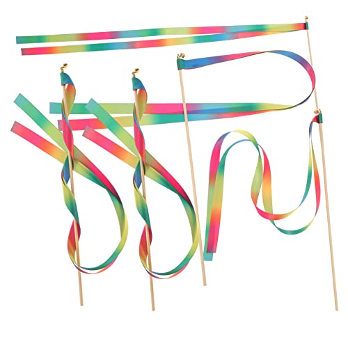 MOBUTOFU 5 Stück Teiliges Regenbogen Wunderstäbe mit Glöckchen für Hochzeiten und Geburtstagsfeiern Dekorative Ribbons zum Feiern und Verzieren von MOBUTOFU