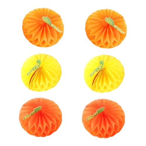 MOBUTOFU 6 Stück Teiliges Halloween Papier Waben-dekor Kürbisform Bunte Hängende Dekorationen Wiederverwendbar für Party Tisch und Zuhause von MOBUTOFU