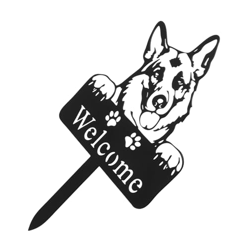 MOBUTOFU Metallhund-Dekoration Für Garten Gartenornament Aus Eisen Abnehmbare Hundekunst Für Außenbereich Metallpfahl Für Rasendekoration Schild Mit Hund von MOBUTOFU