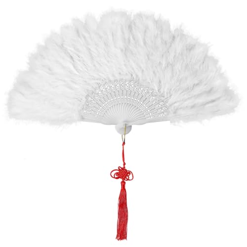 MOBUTOFU Flapper Handfächer Weißer Federfächer Klassisches Tanz und Partyaccessoire Ergonomisch Für Hochzeit Halloween Geburtstag Bühne von MOBUTOFU