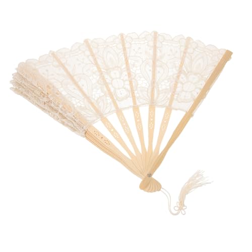 MOBUTOFU Vintage Faltbarer Handfächer aus Besticktem mit Spitzenkante und Quaste Leicht Langlebig als Tanzrequisite Hochzeitsdeko und von MOBUTOFU